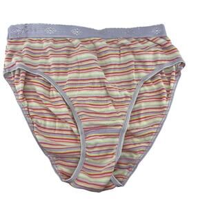 Vintage Delicates Panty colorful Stripe Hi Leg Cotton Bikini Womens Size Small